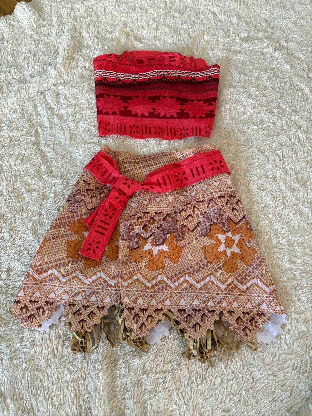 Moana  Two-Piece Set in Red and Tan with clear shoulder straps